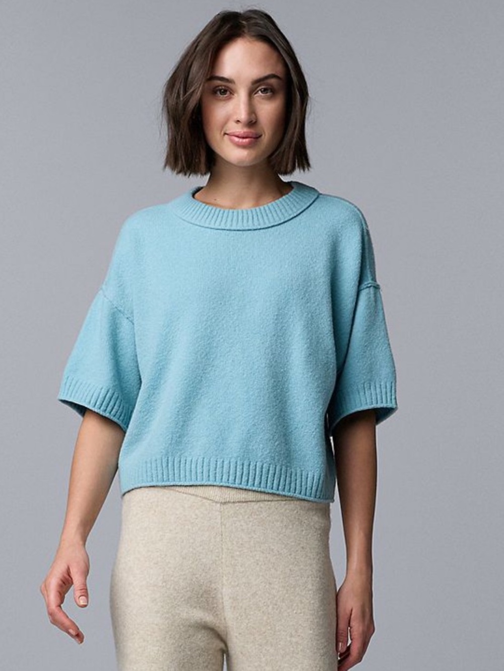 Simply Vera Luxe Cashmere Blend Short Sleeve Sweater Mystic Gulf Women's XSmall